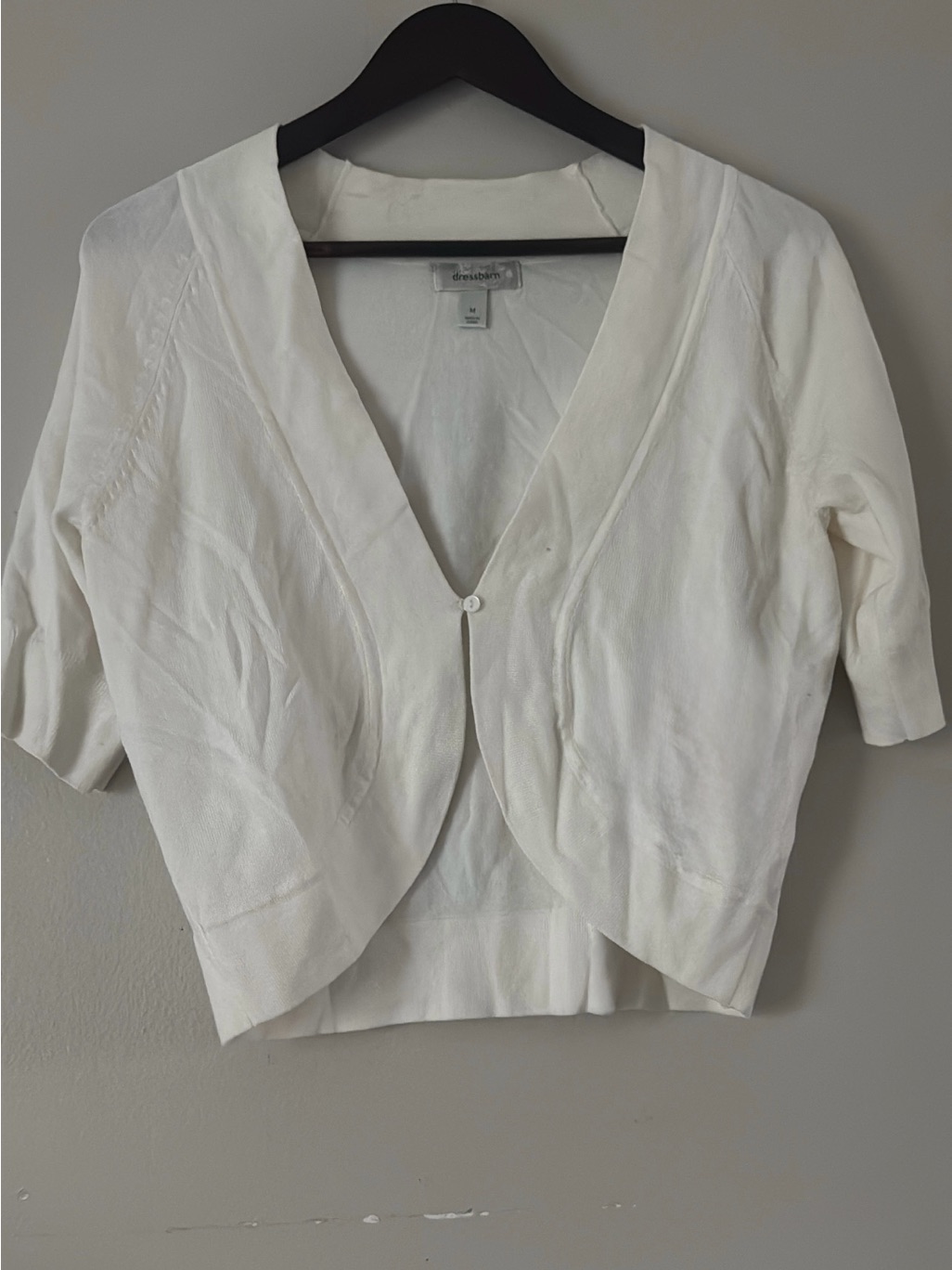 Dress Barn Ivory Short-Sleeve Open Front Cardigan